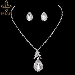 Wedding Jewelry Sets TREAZY Simple Bridesmaid Bridal Crystal Waterdrop Choker NECKLACE EARRINGS Set for Women 230808