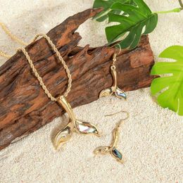 Necklace Earrings Set Hawaiian Samoa Abalone Shell Alloy Rope Chain Fishtail Jewelry For Women Party Gift