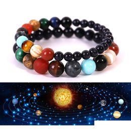 Beaded Blue Sandstone Beads Chains Bracelets For Women Men Eight Major Planets Milky Way Healing Crystals Stone Fashion Jewellery Drop D Dhrmf