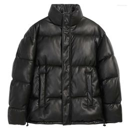 Men's Jackets Standing Collar Clip Cotton Faux Leather Jacket Coat PU Couple Bread Winter Warm Overcoat