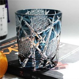 Japanese Edo Kiriko Wine Tumbler Hand Cut Flashing Lightning Design Amber Whiskey Glass High End Gift Box 1PC HKD230809