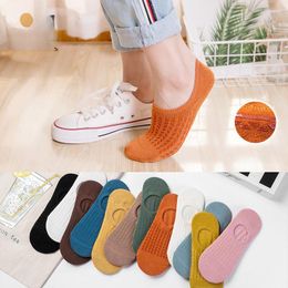 Women Socks 5/10 Pair Women's Silicone Non-slip Invisible Lady Summer Solid Colour Ankle Boat Female Soft Cotton Sock Breathable