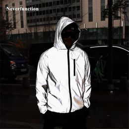 Men's Jackets Plus Size 4XL Men Spring Autumn full reflective Windbreaker waterproof Jacket male High street hip hop Loose Hooded Coats 230808