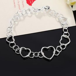 Link Bracelets Fashion 925 Stamp Silver Color Bracelet For Woman Pretty Heart Chain Wedding Party Valentine's Day Gift Classic Jewelry