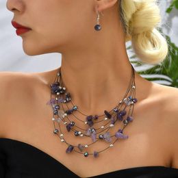 Necklace Earrings Set Kymyad Ethnic Stone Mixed Crystal Multilayer For Women Bohemian Style Ladies Jewellery Necklaces And Earring