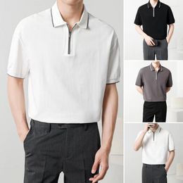 Men's T Shirts Casual Style Short Sleeve Polo Shirt Vintage Solid Zipper O Collar Pullover 2023 Summer Fashion