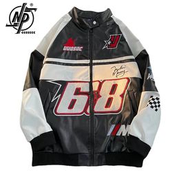 Mens Jaquetas Hip Hop American PU Jaqueta De Couro Homens Patchwork Carta Bordado Motociclista Casacos Unissex Bomber Reunindo Roupas 230809