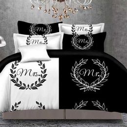 Black&white Her Side His Side Bedding Sets Queen Size Double Bed 3pcs Bed Linen Couples Duvet Cover Set265Q