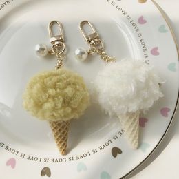 Ice Cream Keychain For Women Lovely Pompom Key Holder Bag Charm Hanging Ornament Keychain Pouch Accessories Jewellery Gifts
