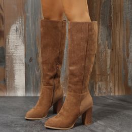 Boots Boots Women Cowboy Heels Western Chunky Shoes Leather Knee High Long Elegant Designer Plus Size Rock Pole Dance Brown 230809