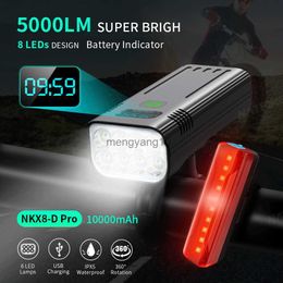 Bike Lights NATFIRE 10000mAh 5000LM MTB Bicycle Front Light Bicycle 8*LED Front Bike Light Headlight Bike Accessories USB Rechargeable HKD230810