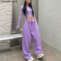 Women's Pants Capris American High Waist Purple Hip Hop Pants Retro Hip Hop Trend Casual Wide Leg Goods Trauthers Women's Relaxed Wild Pants Z230810