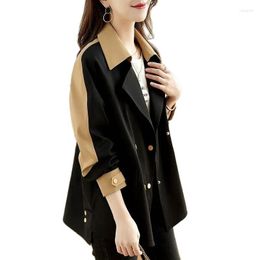 Women's Trench Coats 2023 Spring Stylish Slim Contrast Panel Short Coat Women Clothing Casual Double Breasted Windbreaker Outerwear BC302