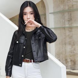 Women's Leather Genuine Real Sheepskin Jacket For 2023 Spring Motorcycle Short Style Bubble Fashion Korean Version