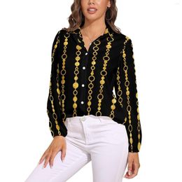 Women's Blouses Gold Chains Blouse Long Sleeve Golden Stripes Print Office Female Street Wear Oversize Shirt Custom Top Birthday Present
