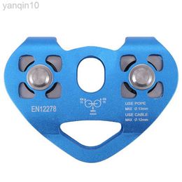 Rock Protection Heart-Shape Climbing Double Pulley Steel Cable Rope 13mm Climbing Device High Speed Zipline Trolley 24KN HKD230810