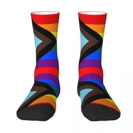 Men's Socks Progress Pride Flag Harajuku High Quality Stockings All Season Long Accessories For Unisex Gifts