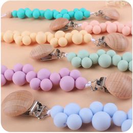 Cute Baby Pacifier Chain Clip Nursing Soother Holder Silicone Beads Teether Wood Clip Teether Necklace Baby Chew Accessories