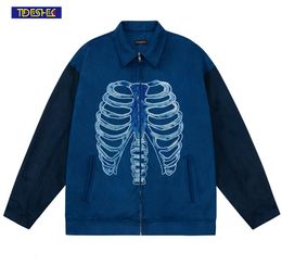 Mens Jackets Women Autumn Winter Gothic Zip Up Oversized Jacket Coats Y2K Skeleton Graphic Print Retro Harajuku Streetwear Coat 230810