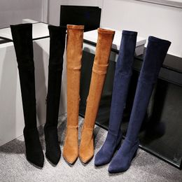 Boots Classic Style Woman Winter Warm Shoes Stretch Suede Slip On High With Side Zipper's Over the Knee 230809