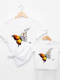 Family Matching Outfits Butterfly Lovely Graphic Tee T-shirt Family Matching Outfits Boy Girl Women Kid Child Summer Mom Mama Mother Clothes Clothing