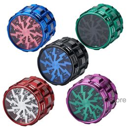 Tobacco Herb Grinder 4 Layers Aluminium Alloy Lightning Style Grinder Transparent Lid Tobacco Herbal Spice Grinder Customized Logo TH1046
