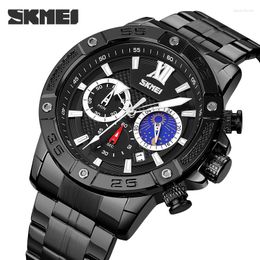 Wristwatches SKMEI Relogio Masculino Mens Watches Top Casual Sports Stopwatch Date Moonphase Quartz Wristwatch Full Steel Clock