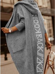 Women's Knits Tees Cardigans Knit Sweater Women Spring Autumn Winter Letter Maxi Loose Soft Coat Jacquard Y2k Egirl Long Knitted Jacket Cardigan 230809