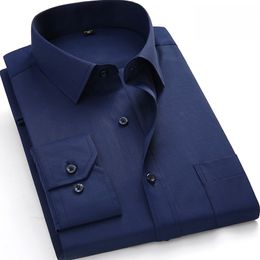 Men's Casual Shirts Plus Size 8xl Large Men's Dress Shirts Oversized Shirt Long Seeve Solid Shirt Mens Office Business Dark Blue White with Pocket 230809