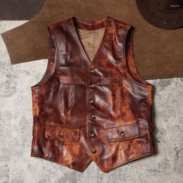 Men's Vests DSV158 Super Offer! Asian Size Quality Cow Skin Waistcoat Leather Vest