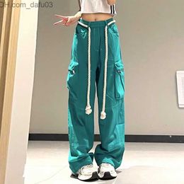 Women's Pants Capris Colourful American Street Cotton Printing Hougong Men's Tights Women's Tidy High Waist Zipper Large Pocket Straight Wide Leg Cargo Pants Z230810