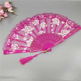 Chinese Style Products Ladies Lace Hand Fan Translucent Rose Lace Folding Fan Wing Chun Dance Spanish Lace Fan Gift Wedding Home Decorative Ornamen