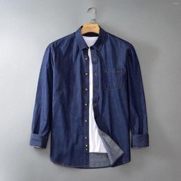 Men's Casual Shirts Mens Denim Button Long Sleeved Shirt Oversize Comfortable Solid Colour Trend Work Pocket Clothes Turn-Down-Collar Youth