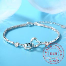 Charm Bracelets 925 Silver Color Bangles Charms Heart For Women Valentine's Days Cubic Zircon Wedding Love Couple Jewelry