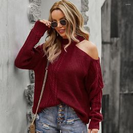 Women's Hoodies Holiday Wind Shoulder Sweater 2023 Autumn Winter Warm Coat Off Sexy Women Casual Solid Red Female Pullover Tops