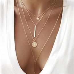 Choker Bohemian Fashion Women Necklaces&Pendants Star Geometric Round Multi Layer Necklace Charm Bar Statement For