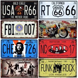 USA Vintage Metal Tin Signs Route 66 Metal Plaque Car Number Licence Plate Poster Bar Club Wall Garage Home Man Cave USA R66 Personalised Decoration 30X15CM w01