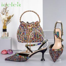 Dress Shoes Nigeria Exquisite Rainbow Metallic Drill Chain High Heels And Full Diamond Bucket Bag and Fashion 230809