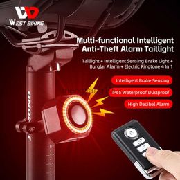 Bike Lights WEST BIKING Bicycle Brake Taillights Multi-functional Anti-theft Safety Warning Intelligent Waterproof High Decibel Bike lights HKD230810