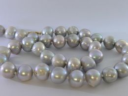 Chains 18''Beautiful Unique 11-12mm SOUTH SEA Grey Frost Pearl Necklace 14K Gold Fine Jewellery Gifts