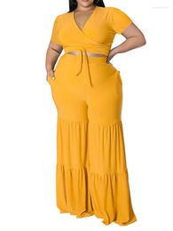 Women's Two Piece Pants Plus Size High Quality Clothing Solid Color Leisure Fashion Trend Summer Temperament Chic Two-Piece Wide-Leg