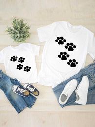 Family Matching Outfits Paw Print Cat Dog Lovely Women Child Kid Clothing Graphic T-shirt Tee Boy Girl Summer Mom Mama Clothes Family Matching Outfits