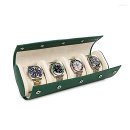 Watch Boxes 4 Slots Roll Box Organizer Luxury Case Holder Men Women Display Jewelry Gift Portable Travel Storage