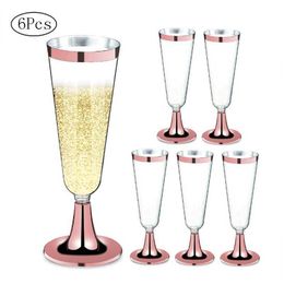 Wine Glasses 6PcsSet Disposable Red Wine Glass Plastic Champagne Flutes Glasses Cocktail Goblet Wedding Party Supplies Bar Drink Cup 150ml 230810