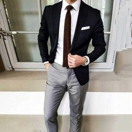 Men's Suits Custom Made Men For Wedding Dark Blue Business Man Blazers Groom Tuxedo 2Piece Slim Fit Terno Masculino Costume Homme