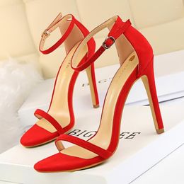 Dress Shoes Women's Sexy Fashion Sandals Fine Heeled Super High With Suede Open Toe A Word Summer Heels