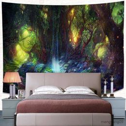 Tapestries Enchanted Forest Plant Tapestry Fantasy Mysterious Tree River Waterfall Wall Hanging Decor for Bedroom Home Livingroom Dorm Room R230810