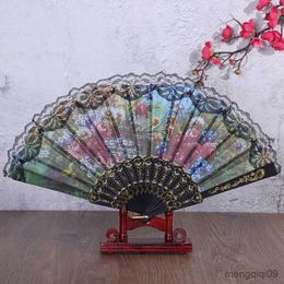 Chinese Style Products 1PC Spanish Lace Fan Folding Fan Peony Floral Lace Dance Fan Gift Wedding Home Decorative Folding Fans R230810