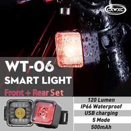 Bike Lights WT06 Smart Bicycle Brake Light Tail RearLight 120 Lumen IP66 Waterproof Headlight and Tail Light Sets 5 Gear Mode USB Charge HKD230810