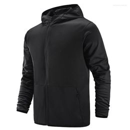 Men's Jackets Spring Autumn Sports Coat Loose Solid Shake Chest Zipper Hooded Windproof Simple Long Sleeve Elastic Sweater For Men